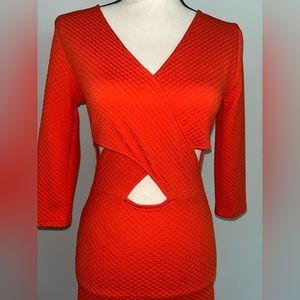 3/4 Sleeve Orange Cutout Bodycon Dress